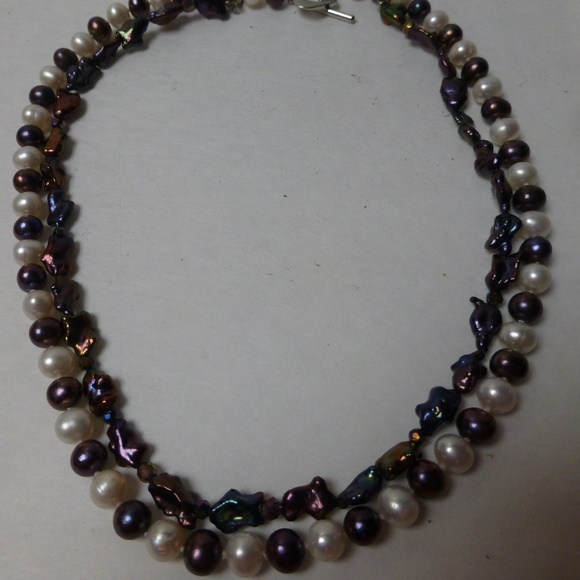 PEARLS FOR 2025 UNIQUE DOUBLE PEARL PURPLE AND WHITE PEARLS KEISHI NECKLACE - Picture 2 of 5